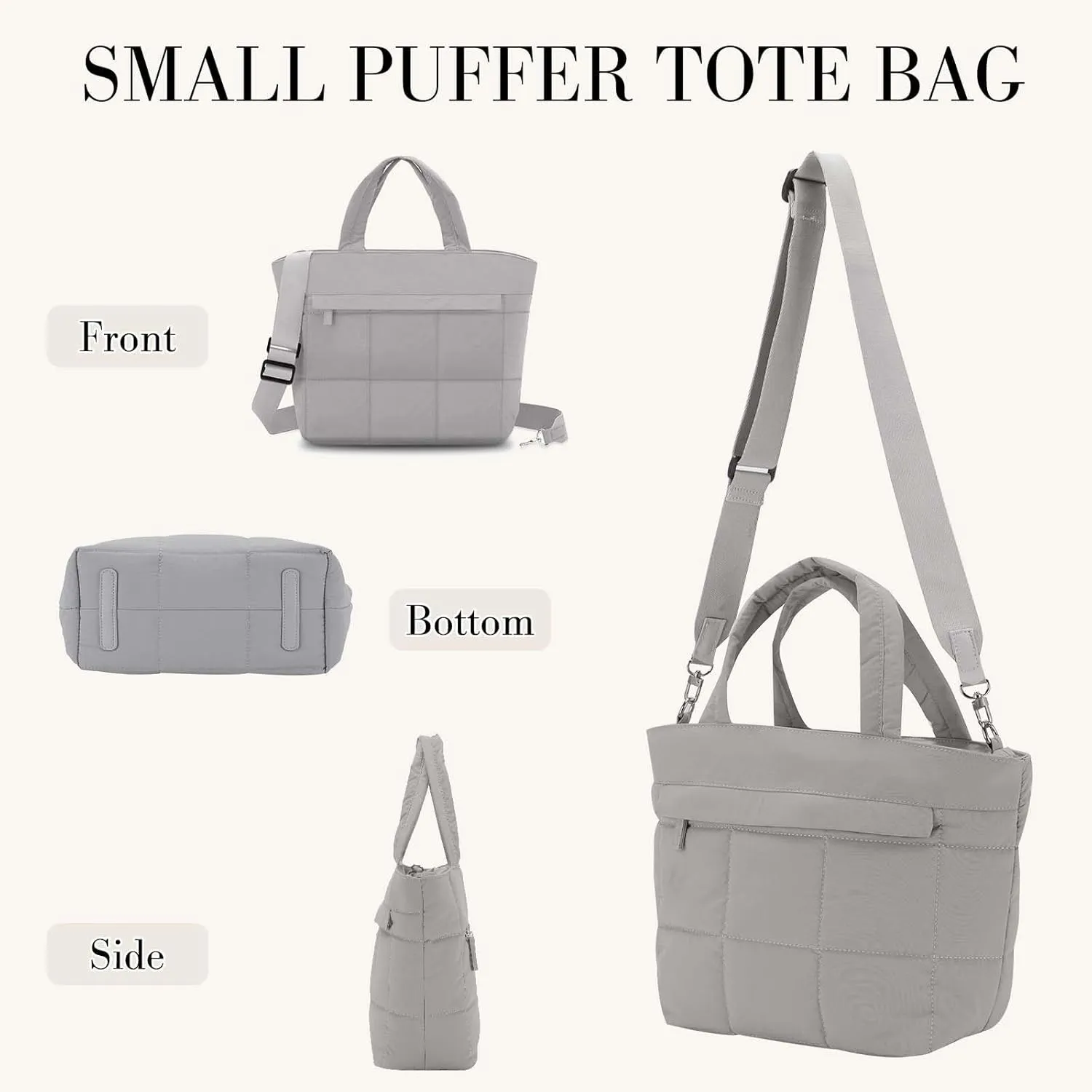 VASCHY Small Puffer Tote Bag for Women, Lightweight Mini Quilted Crossbody Cute Satchel Puffy Tote Handbag Purse for Gym