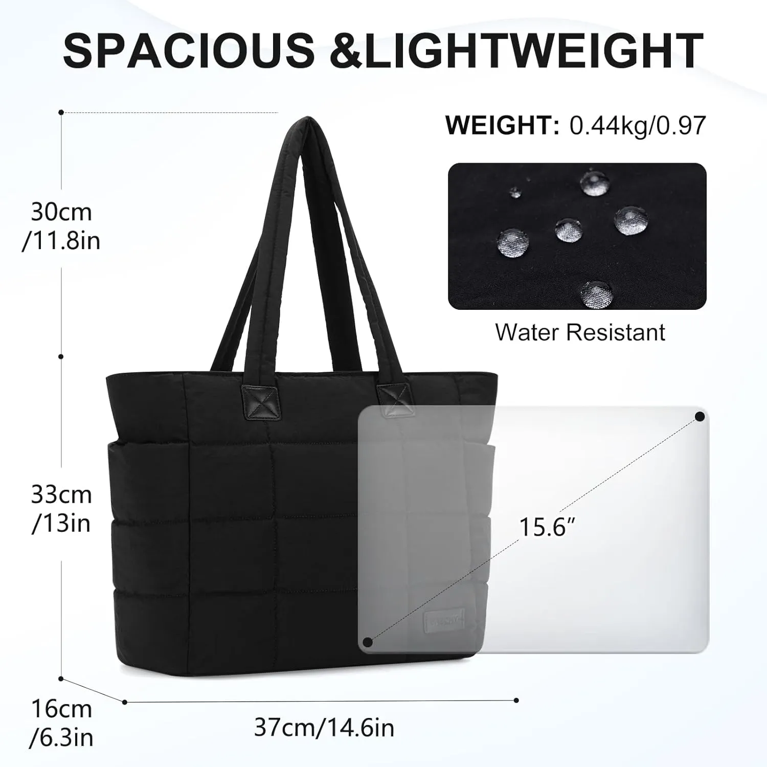 VASCHY Tote Bag for Women, Lightweight Quilted Puffer Work Tote Purse with Zipper for Nurse/Teacher/Travel/Gym