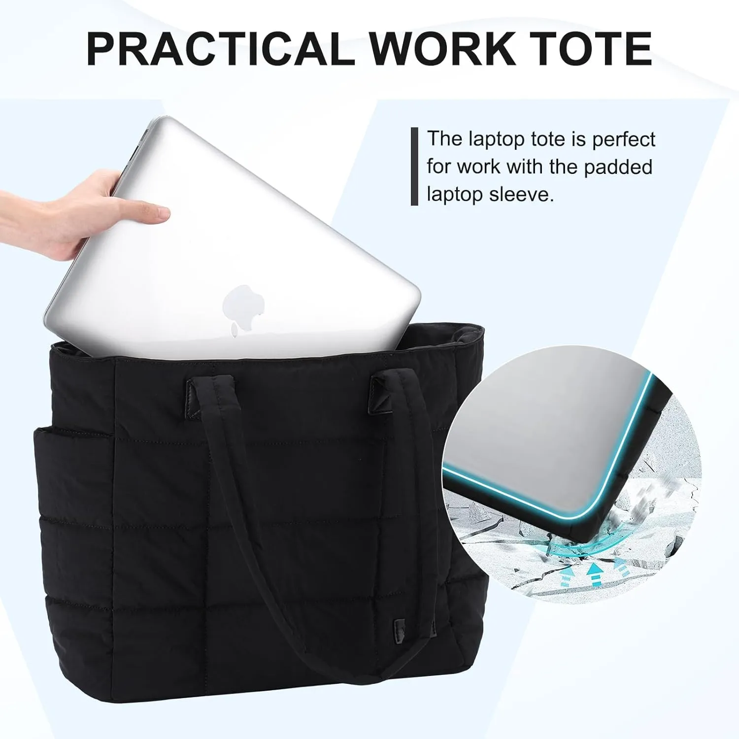 VASCHY Tote Bag for Women, Lightweight Quilted Puffer Work Tote Purse with Zipper for Nurse/Teacher/Travel/Gym