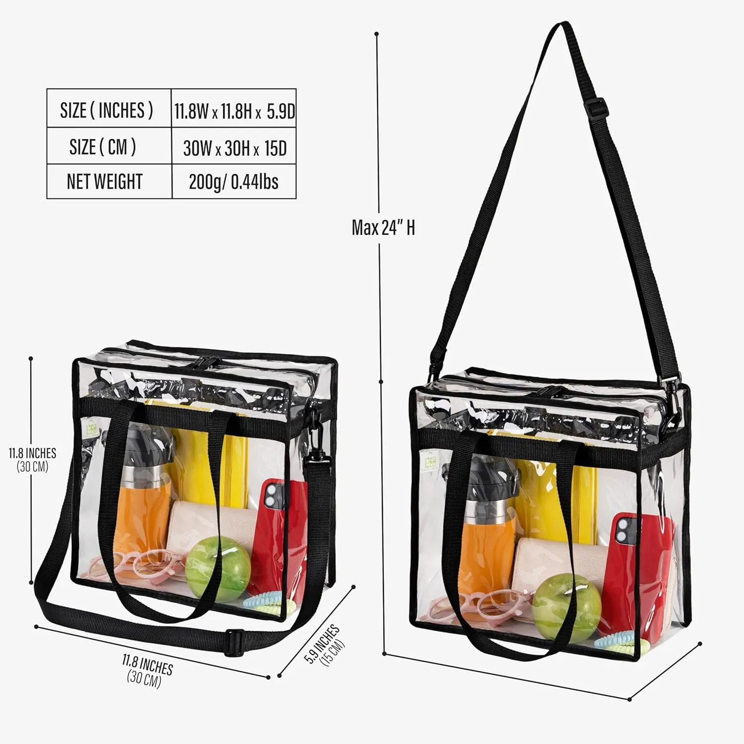 VENO 2 Pack Clear Bag for Stadium Events Approved, 12x6x12 Large Beach Tote Bags Transparent Crossbody Lunch Purse for Women