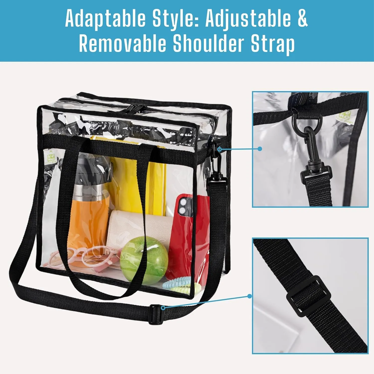 VENO 2 Pack Clear Bag for Stadium Events Approved, 12x6x12 Large Beach Tote Bags Transparent Crossbody Lunch Purse for Women