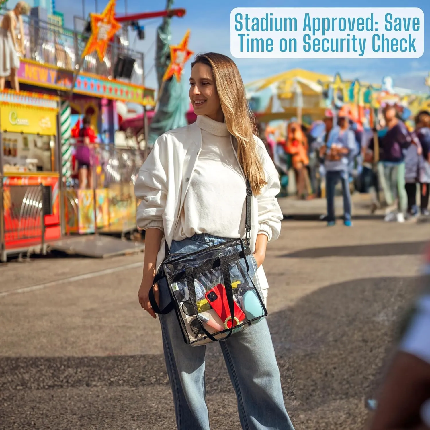 VENO 2 Pack Clear Bag for Stadium Events Approved, 12x6x12 Large Beach Tote Bags Transparent Crossbody Lunch Purse for Women