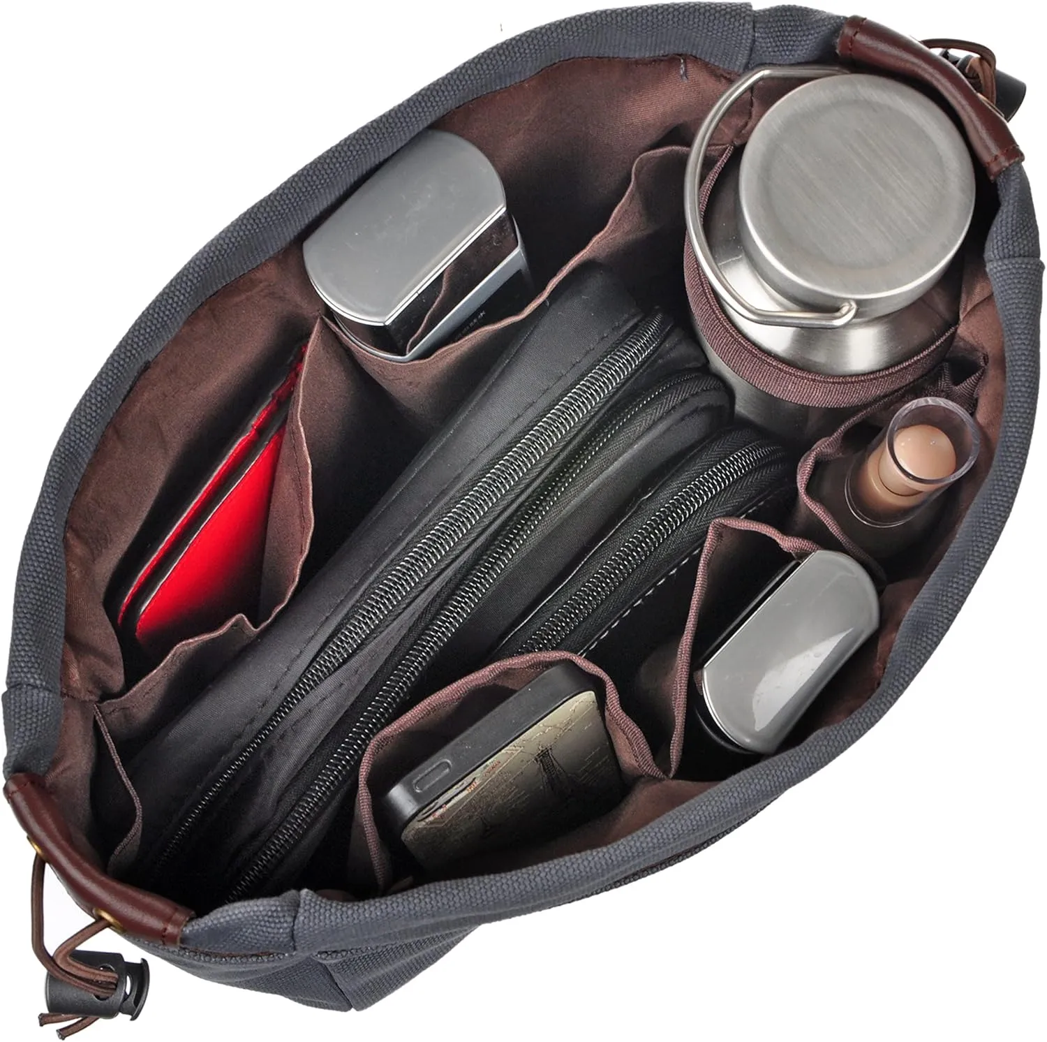 Vercord Canvas Handbag Organizers, Sturdy Purse Insert Organizer Bag in Bag, 10 Pockets Grey Small