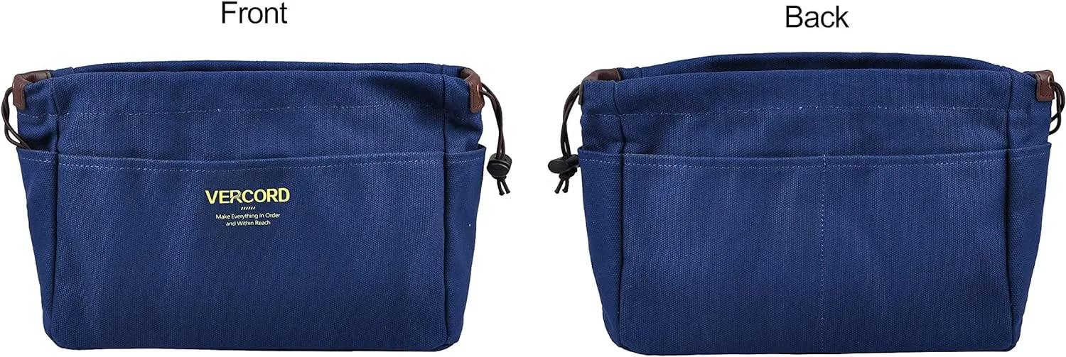 Vercord Canvas Handbag Organizers, Sturdy Purse Insert Organizer Bag in Bag, 10 Pockets Navy Blue Large