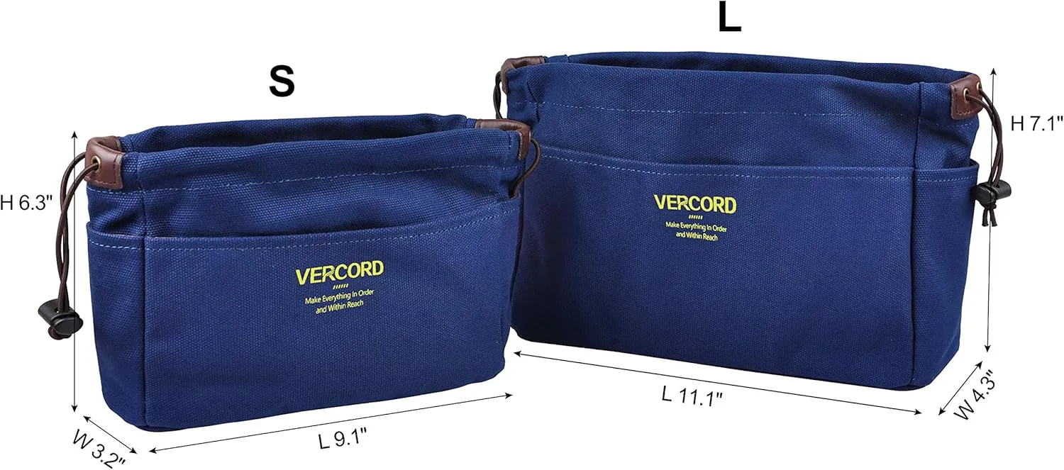 Vercord Canvas Handbag Organizers, Sturdy Purse Insert Organizer Bag in Bag, 10 Pockets Navy Blue Small