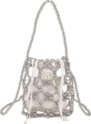 Verdusa Women's Metallic Beaded Crossbody Bag Hollow Out Drawstring Handbags