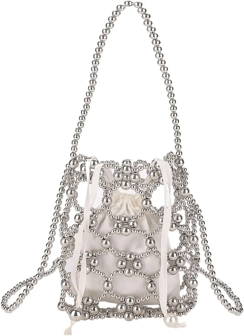 Verdusa Women's Metallic Beaded Crossbody Bag Hollow Out Drawstring Handbags