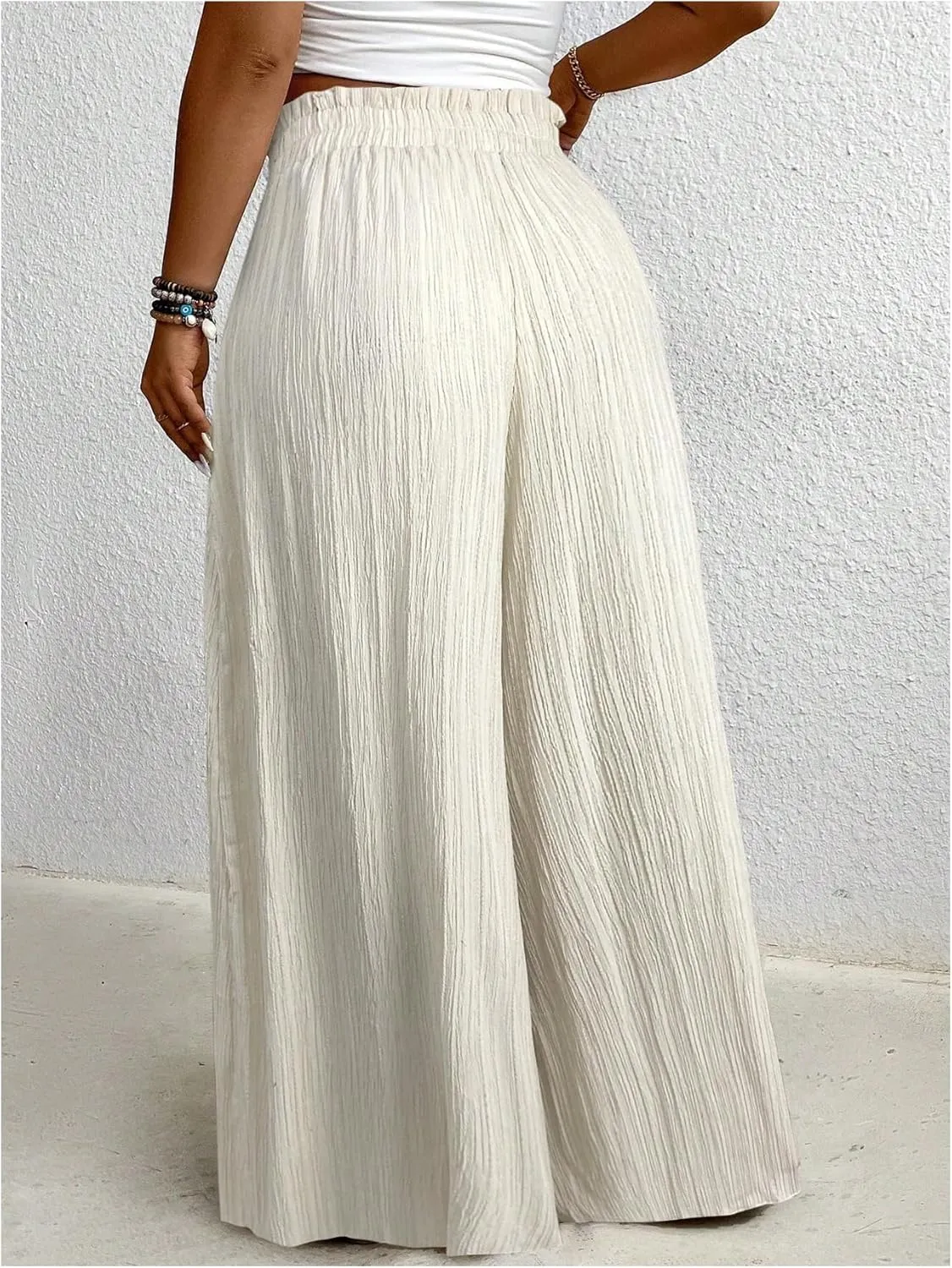 Verdusa Women's Plus Size Wide Leg Palazzo Pants Paperbag High Waisted Loose Trousers