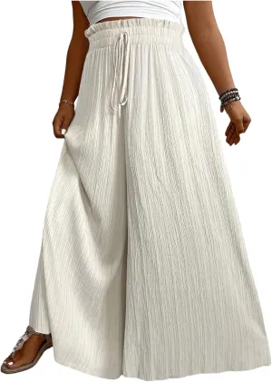 Verdusa Women's Plus Size Wide Leg Palazzo Pants Paperbag High Waisted Loose Trousers