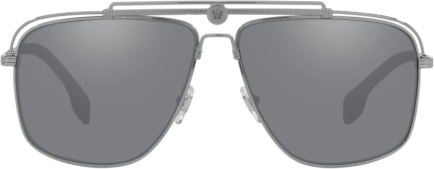 Versace Man Sunglasses Gunmetal Frame, Light Grey Mirror Black Lenses, 61MM