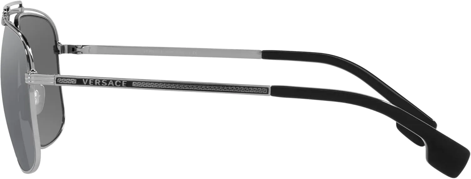 Versace Man Sunglasses Gunmetal Frame, Light Grey Mirror Black Lenses, 61MM