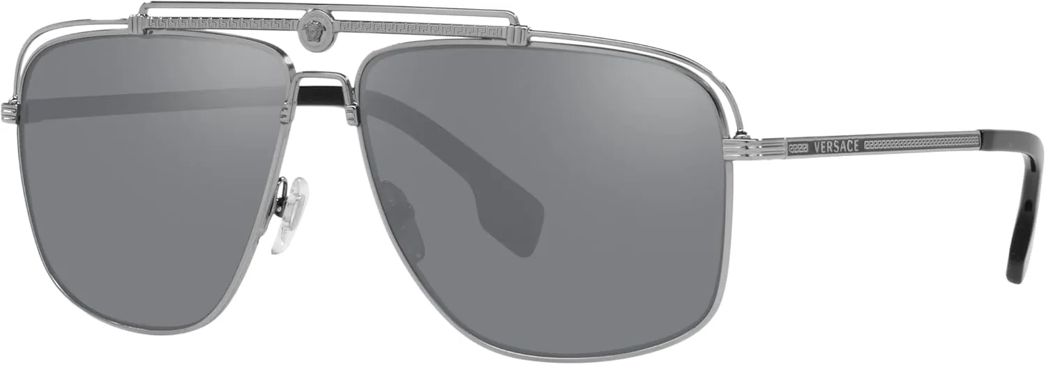 Versace Man Sunglasses Gunmetal Frame, Light Grey Mirror Black Lenses, 61MM