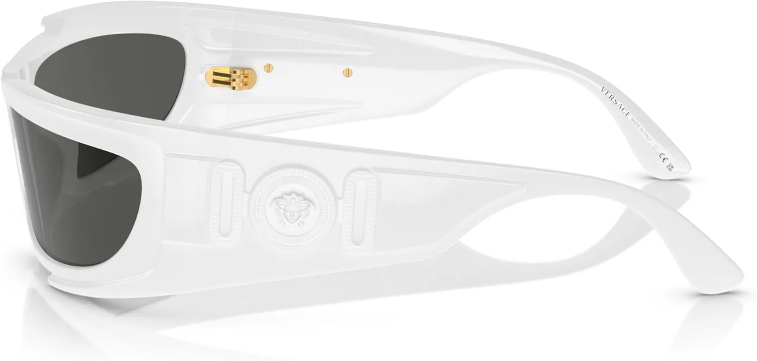 Versace Man Sunglasses White Frame, Dark Grey Lenses, 67MM
