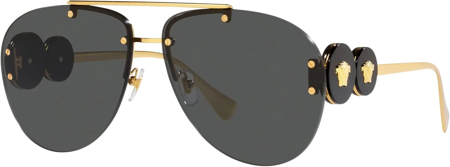 Versace Woman Sunglasses Gold Frame, Dark Grey Lenses, 63MM