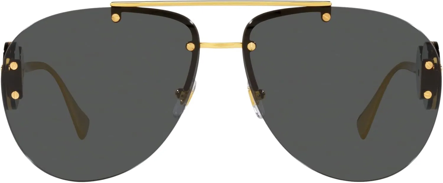 Versace Woman Sunglasses Gold Frame, Dark Grey Lenses, 63MM