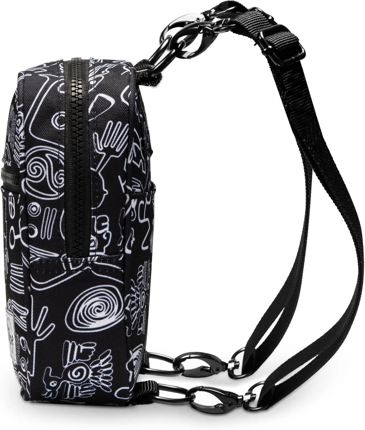 Vibe Festival Gear Small Crossbody Sling Bag for Women Men 5in1 Multi-Use from (rPET) Recycled Polyester Belt Bag Cross Body Backpack Fanny Pack Purse - Black & White Tribal