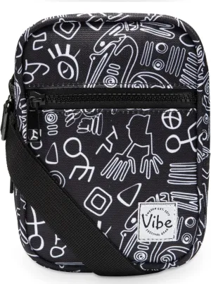 Vibe Festival Gear Small Crossbody Sling Bag for Women Men 5in1 Multi-Use from (rPET) Recycled Polyester Belt Bag Cross Body Backpack Fanny Pack Purse - Black & White Tribal