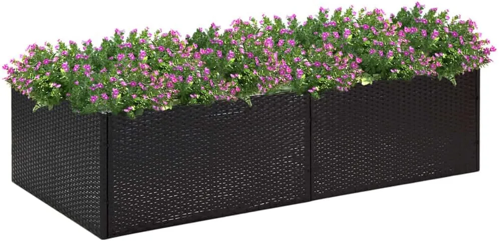 vidaXL Outdoor Garden Planter Bed - Durable Poly Rattan Rectangular Flower Box with Powder-Coated Steel Frame and Inner Nylon Bag - Black