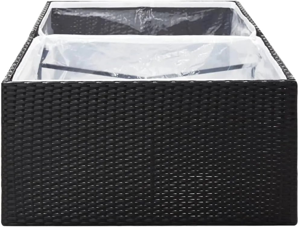 vidaXL Outdoor Garden Planter Bed - Durable Poly Rattan Rectangular Flower Box with Powder-Coated Steel Frame and Inner Nylon Bag - Black