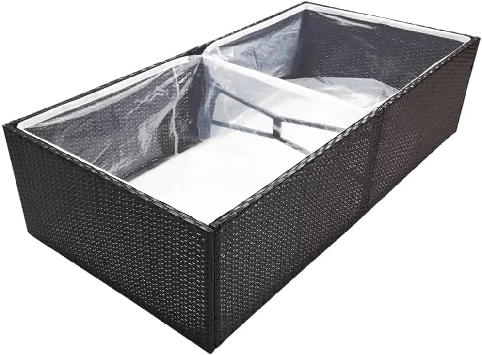vidaXL Outdoor Garden Planter Bed - Durable Poly Rattan Rectangular Flower Box with Powder-Coated Steel Frame and Inner Nylon Bag - Black