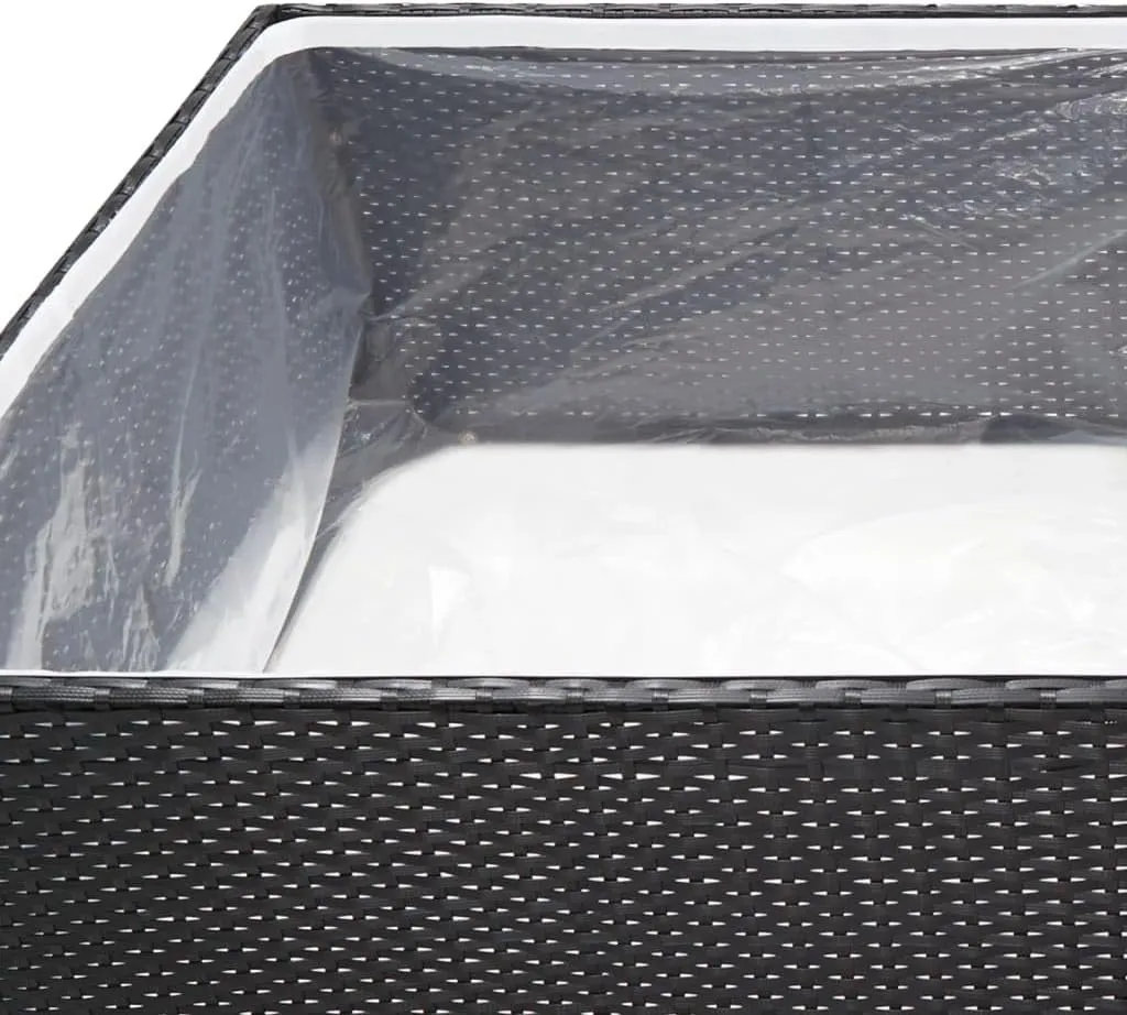 vidaXL Outdoor Garden Planter Bed - Durable Poly Rattan Rectangular Flower Box with Powder-Coated Steel Frame and Inner Nylon Bag - Black