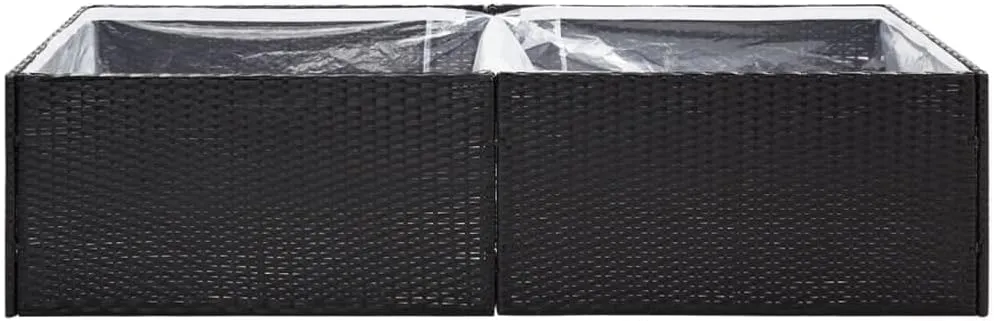 vidaXL Outdoor Garden Planter Bed - Durable Poly Rattan Rectangular Flower Box with Powder-Coated Steel Frame and Inner Nylon Bag - Black