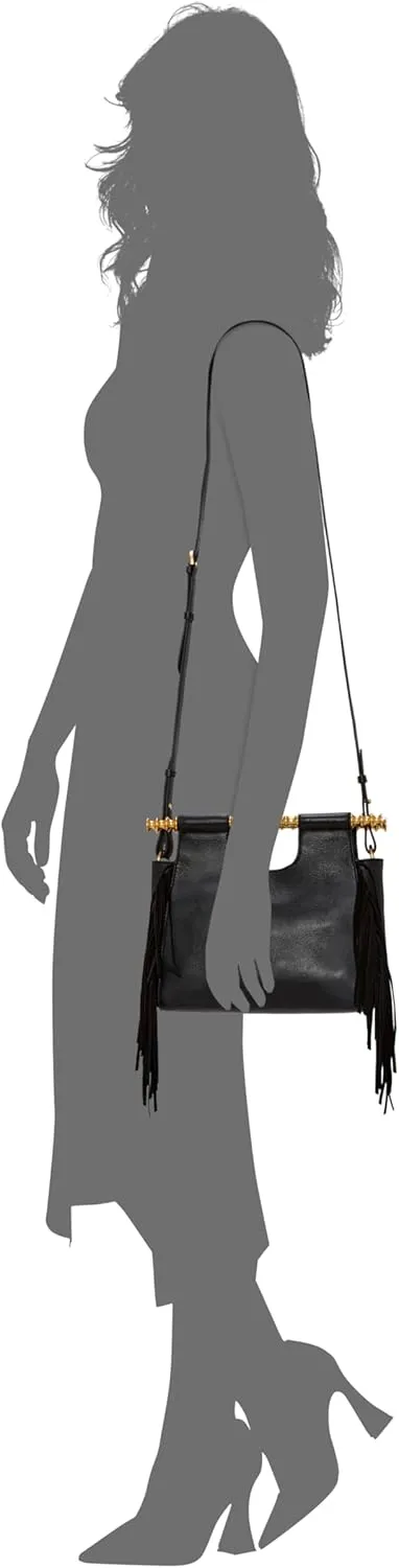 Vince Camuto Womens Noemy Fringe Leather Satchel Handbag