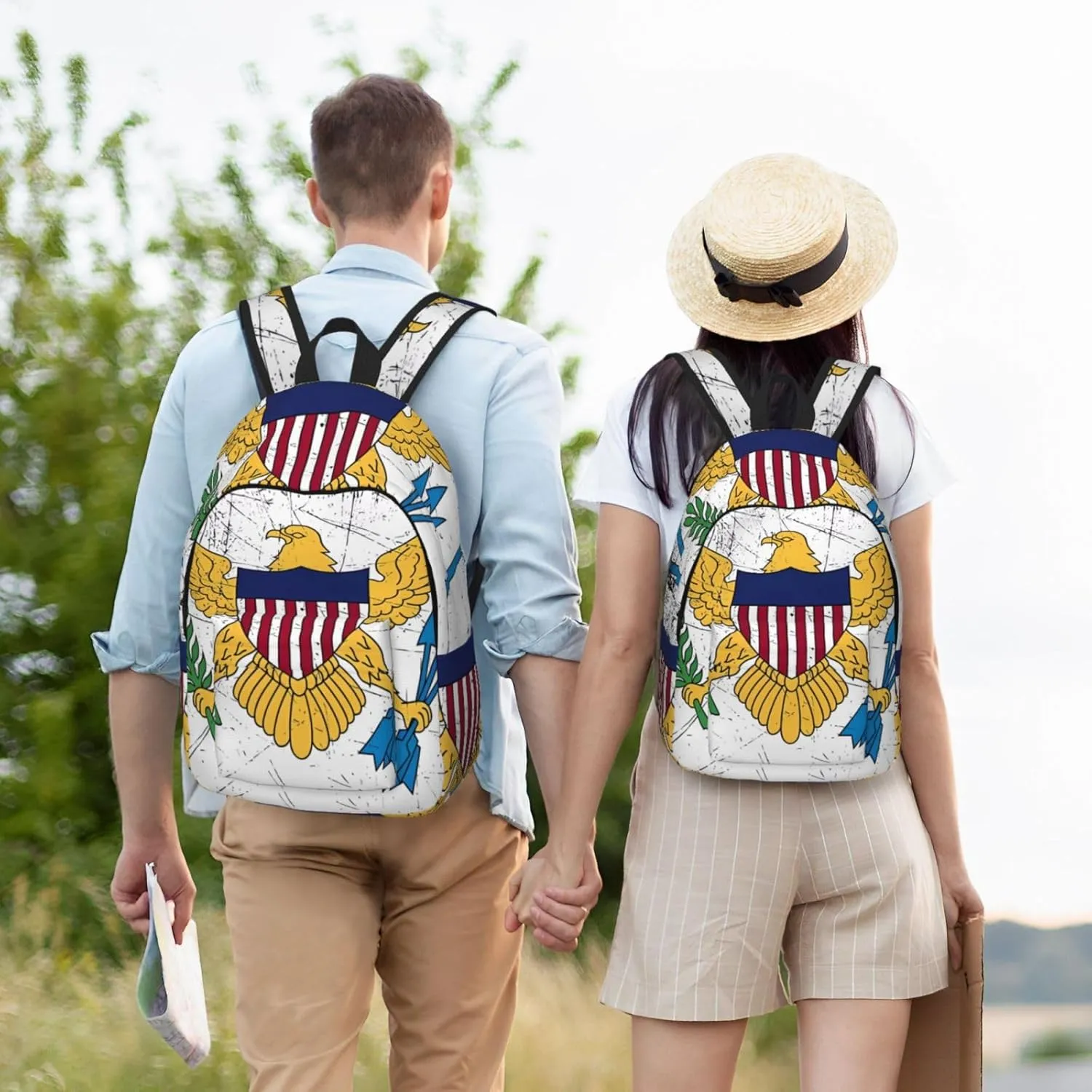 Vintage American Virgin Islands Flag Eagle Canvas Backpacks Laptop Backpack Multipurpose Double Shoulder Bag for Men Women Gifts Small