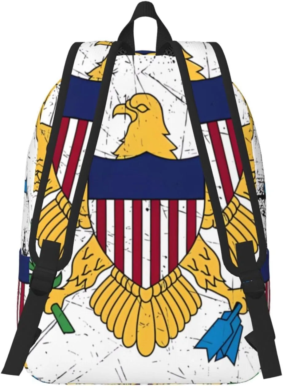 Vintage American Virgin Islands Flag Eagle Canvas Backpacks Laptop Backpack Multipurpose Double Shoulder Bag for Men Women Gifts Small
