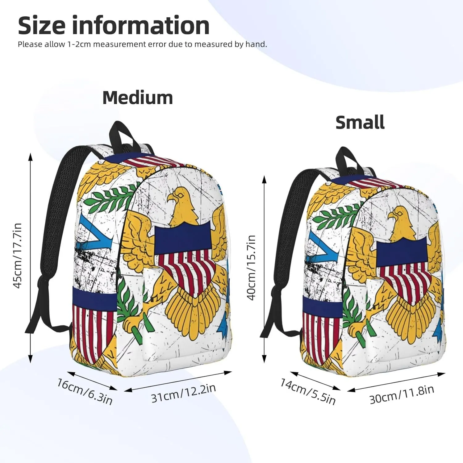 Vintage American Virgin Islands Flag Eagle Canvas Backpacks Laptop Backpack Multipurpose Double Shoulder Bag for Men Women Gifts Small