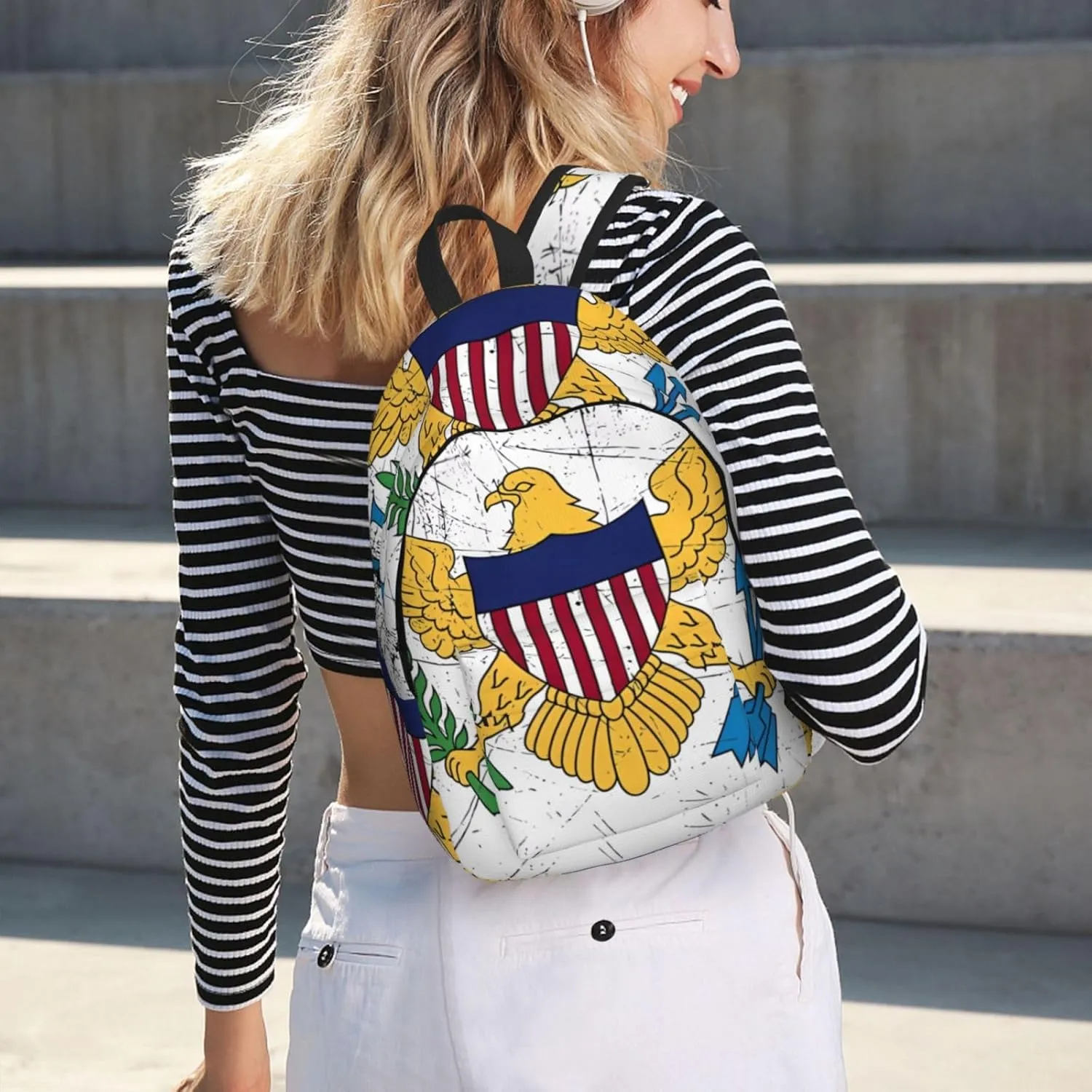 Vintage American Virgin Islands Flag Eagle Canvas Backpacks Laptop Backpack Multipurpose Double Shoulder Bag for Men Women Gifts Small