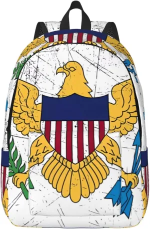 Vintage American Virgin Islands Flag Eagle Canvas Backpacks Laptop Backpack Multipurpose Double Shoulder Bag for Men Women Gifts Small