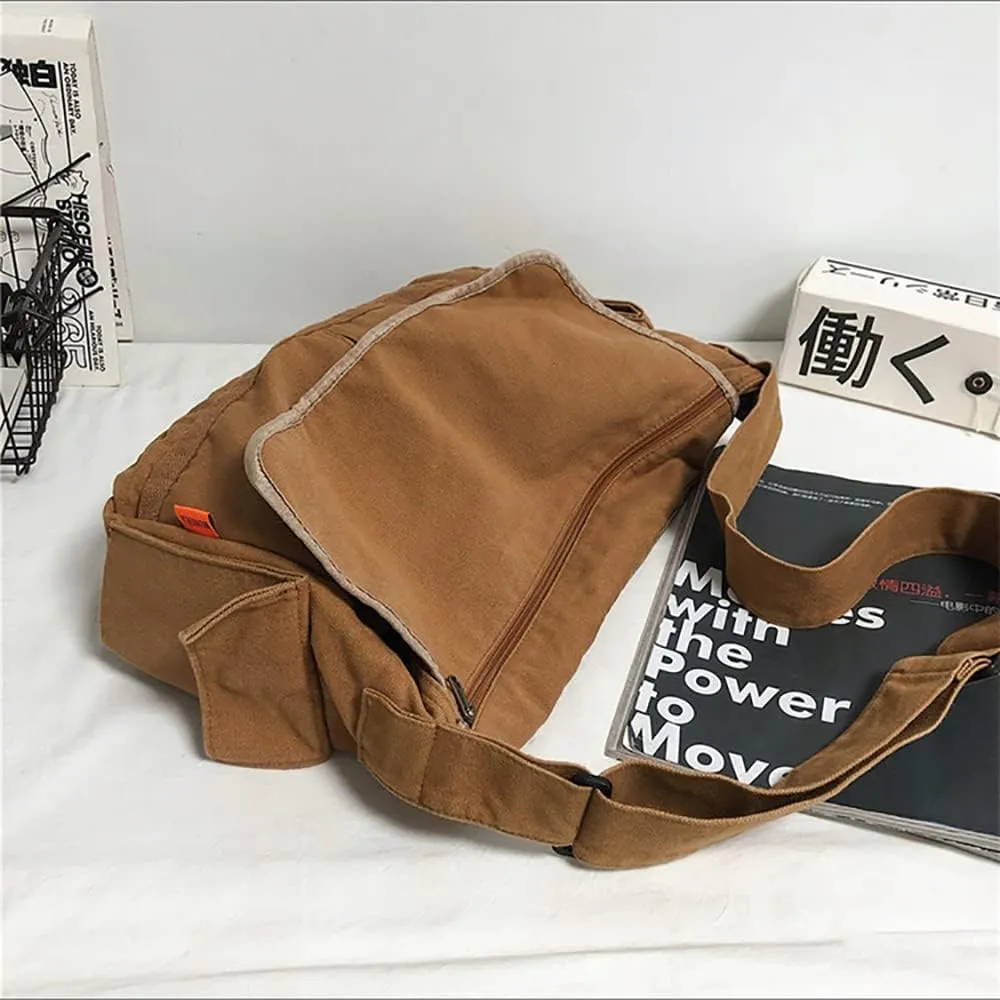 Vintage Canvas Messenger Bag for Men Women Crossbody Bag Satchel Shoulder Bag Harajuku Streetwear