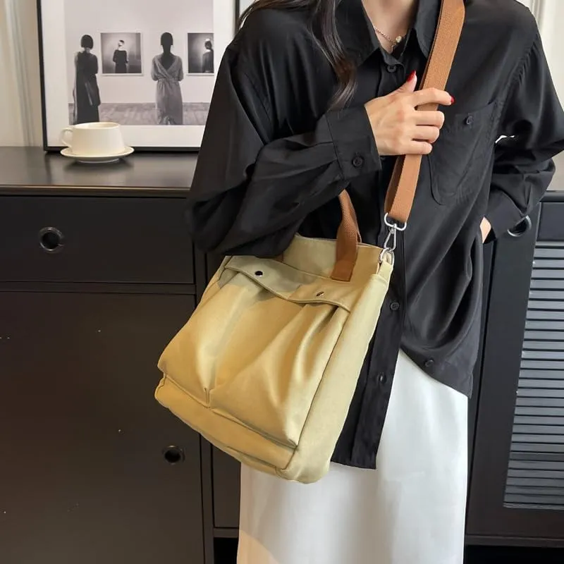 Vintage Canvas Messenger Bag for Women Travel Satchel Shoulder Bag Emo Acubi Laptop Bag Cyber Punk Purse (Brown)