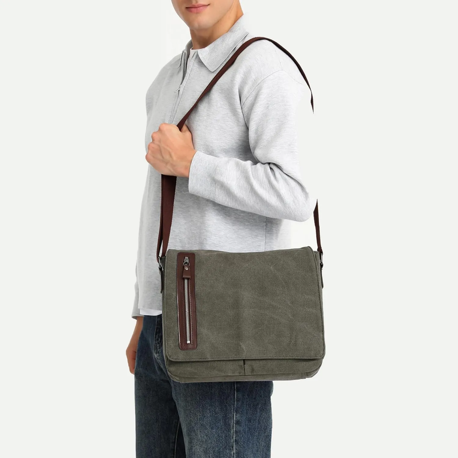 Vintage Canvas Messenger Bag Unisex Shoulder Bag Canvas Satchel Cross Body College Work Satchel Briefcase for 14 Inch Laptop