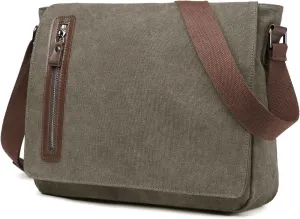 Vintage Canvas Messenger Bag Unisex Shoulder Bag Canvas Satchel Cross Body College Work Satchel Briefcase for 14 Inch Laptop