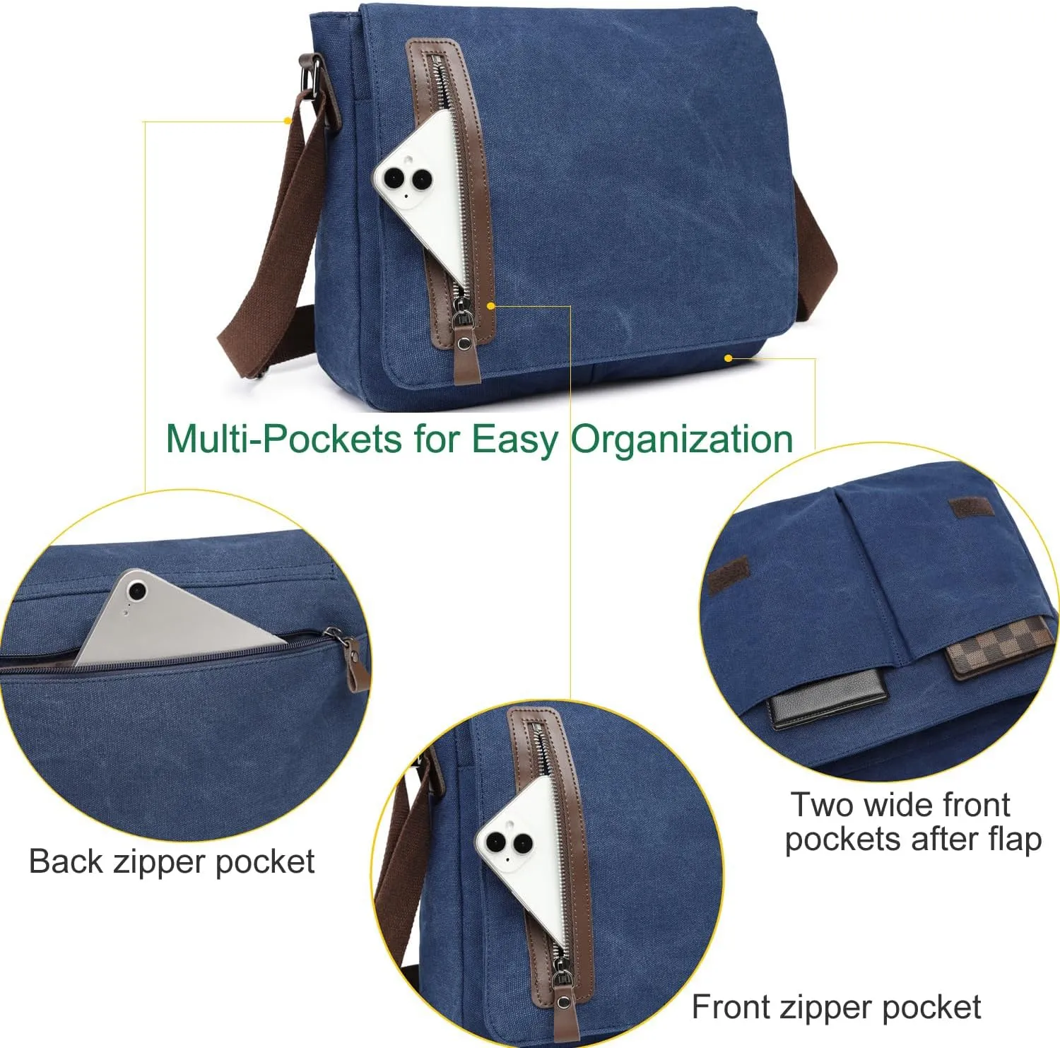 Vintage Canvas Messenger Bag Unisex Shoulder Bag Canvas Satchel Cross Body College Work Satchel Briefcase for 14 Inch Laptop