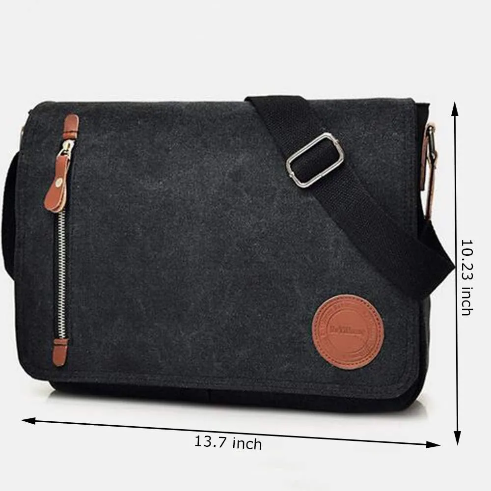 Vintage Canvas Satchel Messenger Bag for Men Women, Travel Shoulder bag Satchel Crossbody Bag for 11.6-13.3 inch Laptop Chromebook computer (Black)