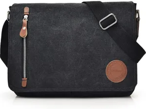 Vintage Canvas Satchel Messenger Bag for Men Women, Travel Shoulder bag Satchel Crossbody Bag for 11.6-13.3 inch Laptop Chromebook computer (Black)