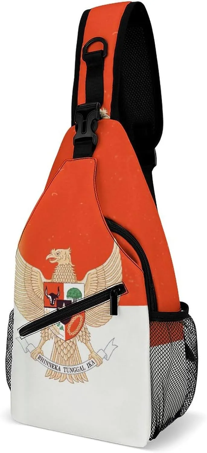 Vintage Indonesian Flag Indonesia Emblem Casual Sling Bag Backpack Travel Shoulder Chest Crossbody Bags Adjustable Daypack Unisex