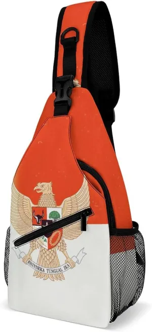 Vintage Indonesian Flag Indonesia Emblem Casual Sling Bag Backpack Travel Shoulder Chest Crossbody Bags Adjustable Daypack Unisex