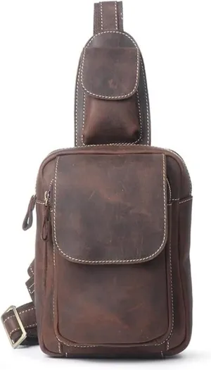 Vintage Leather Crossbody Shoulder Bag Satchel Casual Chest Pack Outdoor Travel Hiking