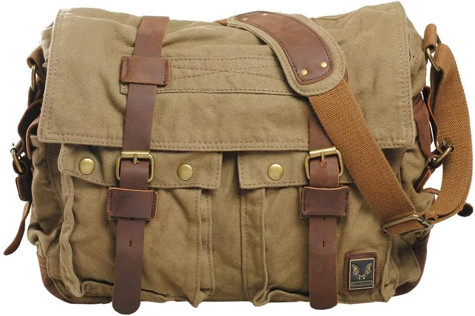 Vintage Military Satchel Messenger Bag Soft Canvas Casual Crossbody Shoulder Bags (Army Green,X-Large)