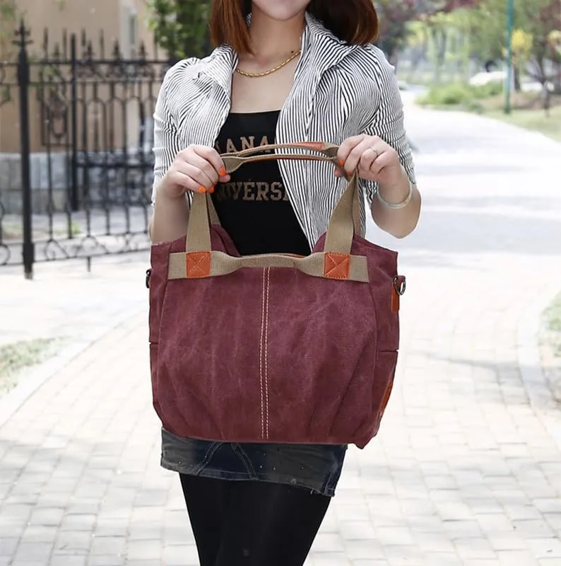 Vintage Tote Bag Crossbody Bag Purse for Women Canvas Travel Shoulder Bags Handbags Large Locomotive Bag Casual Work Purple