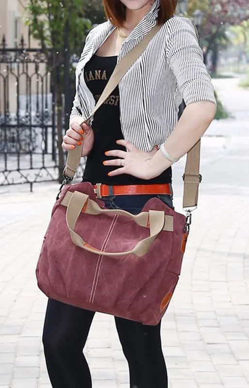 Vintage Tote Bag Crossbody Bag Purse for Women Canvas Travel Shoulder Bags Handbags Large Locomotive Bag Casual Work Purple