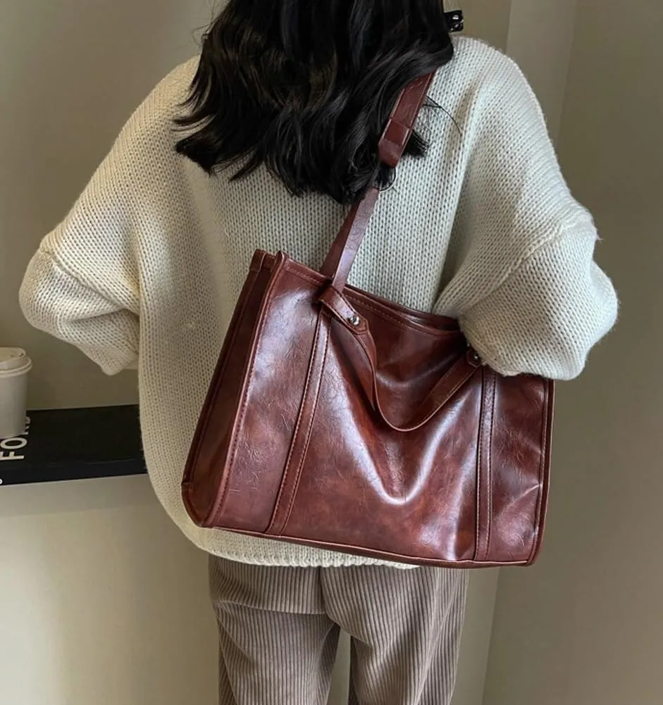 Vintage Vegan Leather Large Tote Hobo Shoulder & Crossbody Top-Handle Satchel Handbag Purse for Women's Work Style