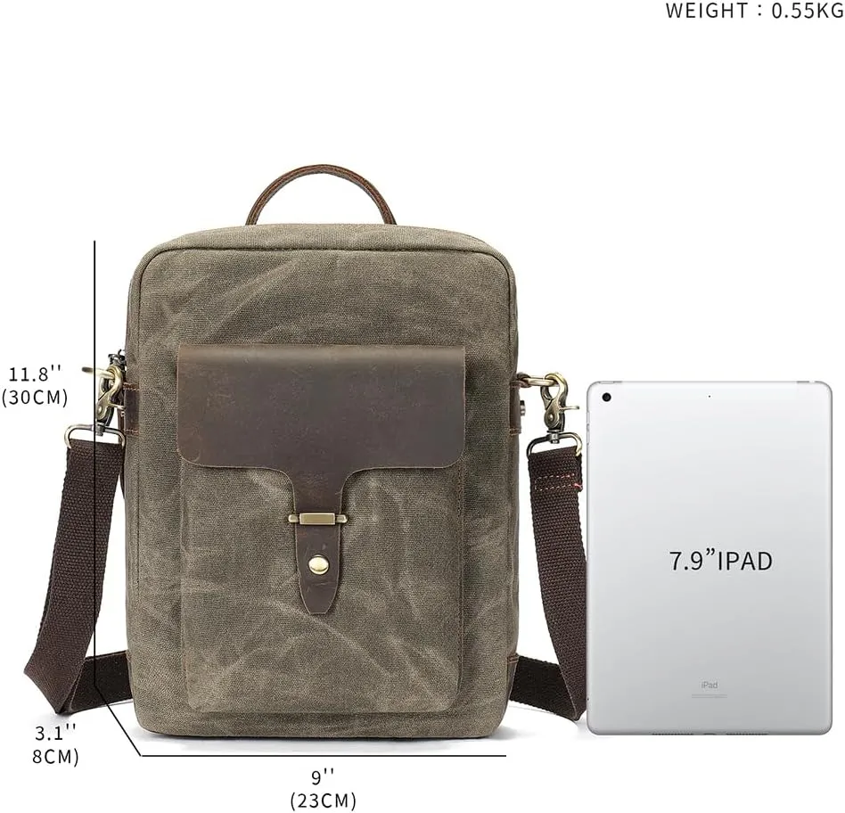 Vintage Waxed Canvas Messenger Bag for Men & Women, Lightweight Crossbody Sling Bag with Genuine Leather Work Satchel