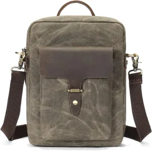 Vintage Waxed Canvas Messenger Bag for Men & Women, Lightweight Crossbody Sling Bag with Genuine Leather Work Satchel