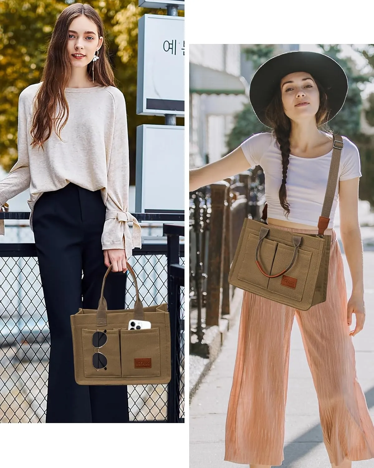 VOFANK Canvas Tote Bag for Women with Pockets Large Crossbody Bag Satchel Bag Handbag Everything Everyday Bag for Work Daily