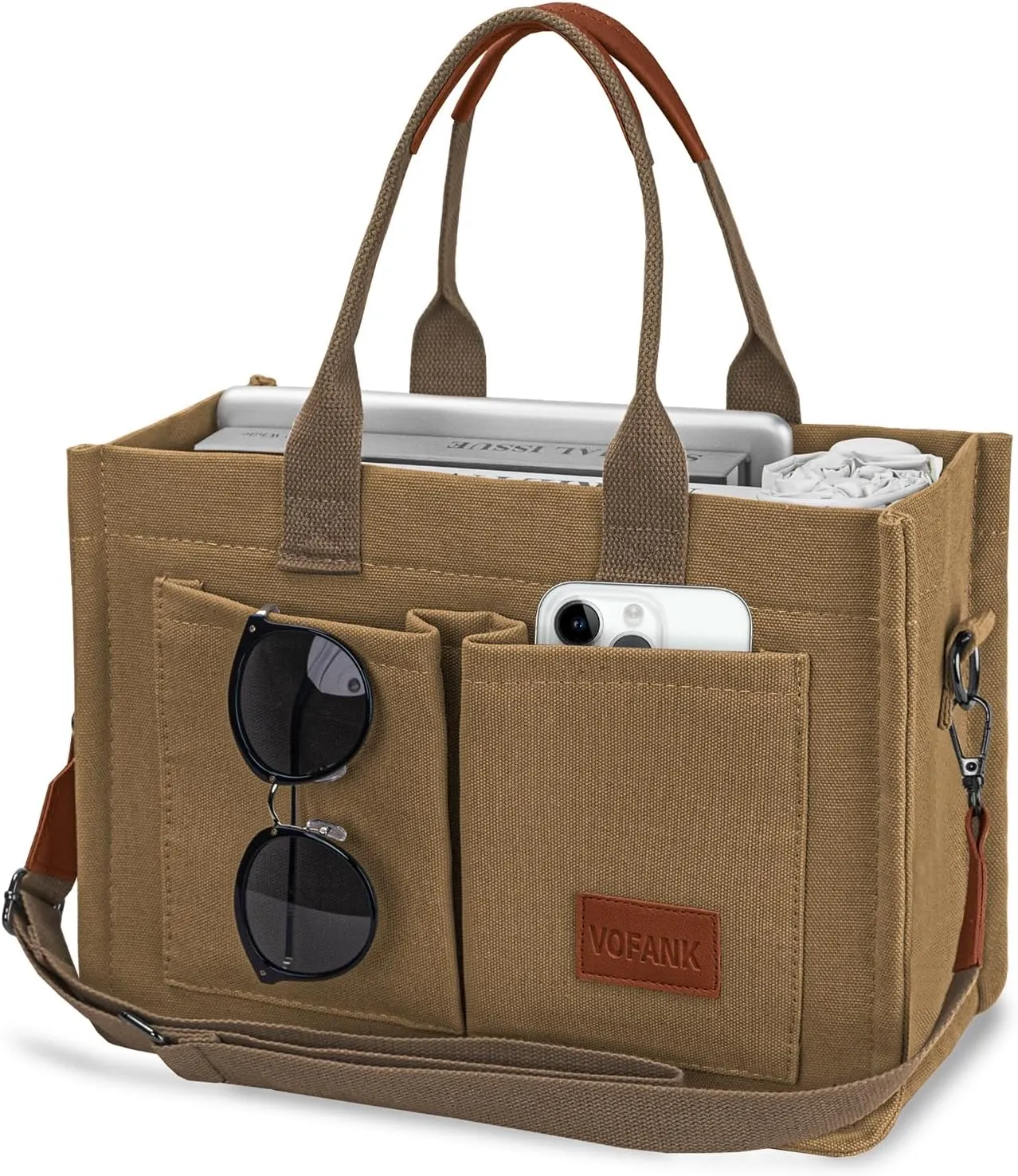 VOFANK Canvas Tote Bag for Women with Pockets Large Crossbody Bag Satchel Bag Handbag Everything Everyday Bag for Work Daily